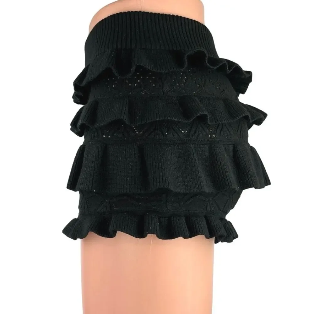 Revolve Tularosa Black High Rise Bloomer Ruffle Knitted Crochet Mini Shorts Sz S - Picture 2 of 5